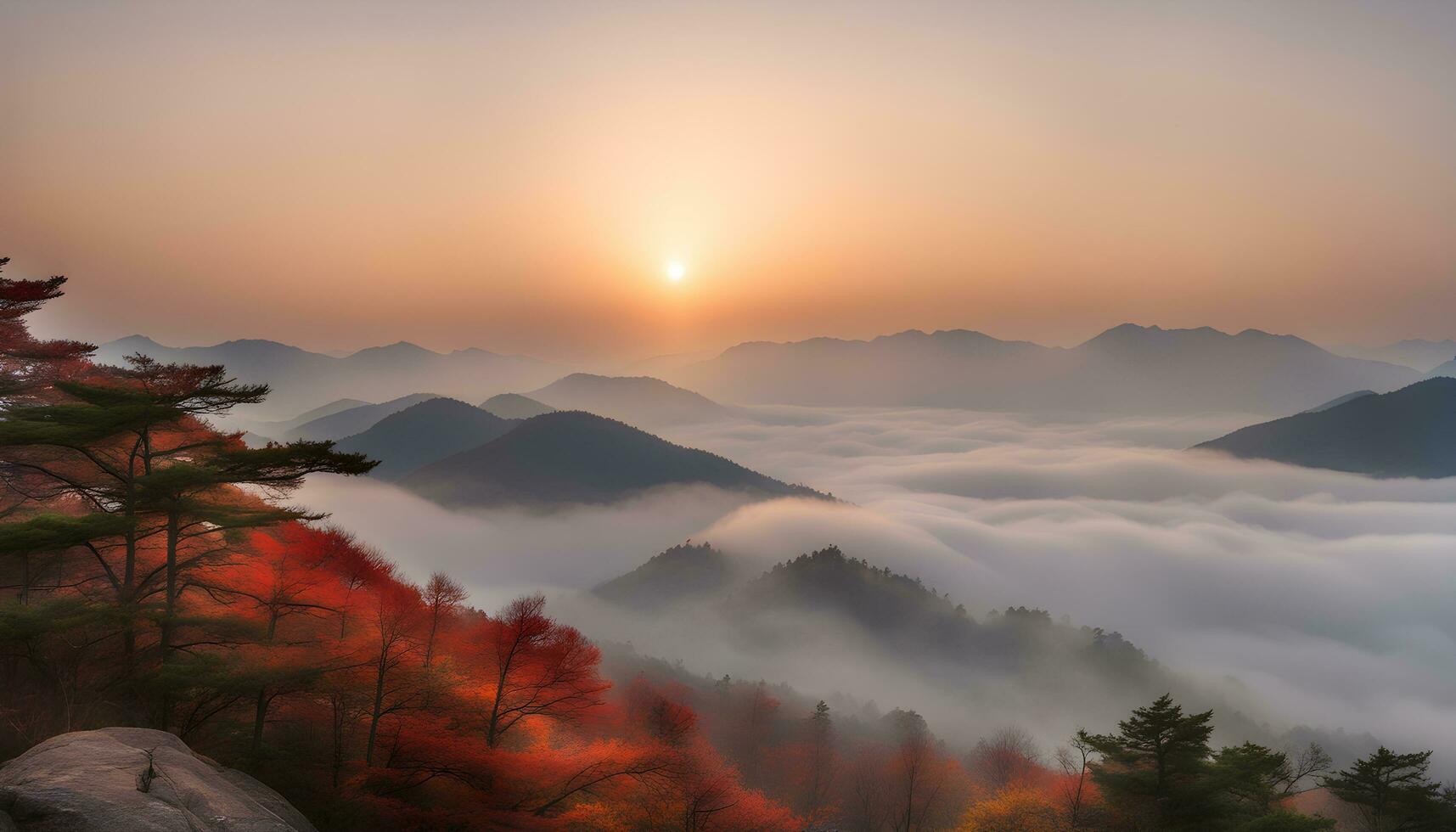 ai généré le Soleil monte plus de le montagnes dans cette photo