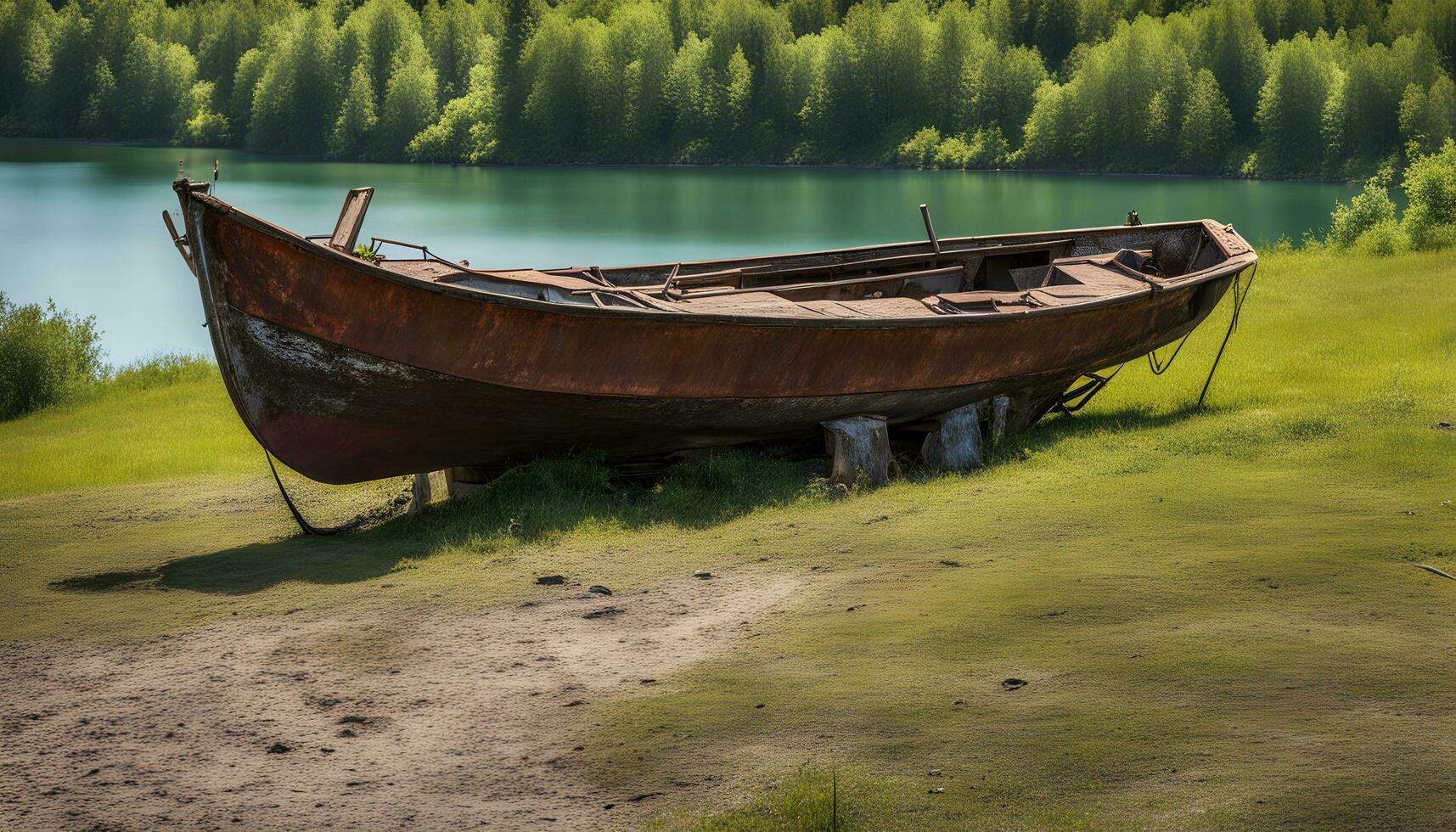 ai généré une bateau sur le sol photo