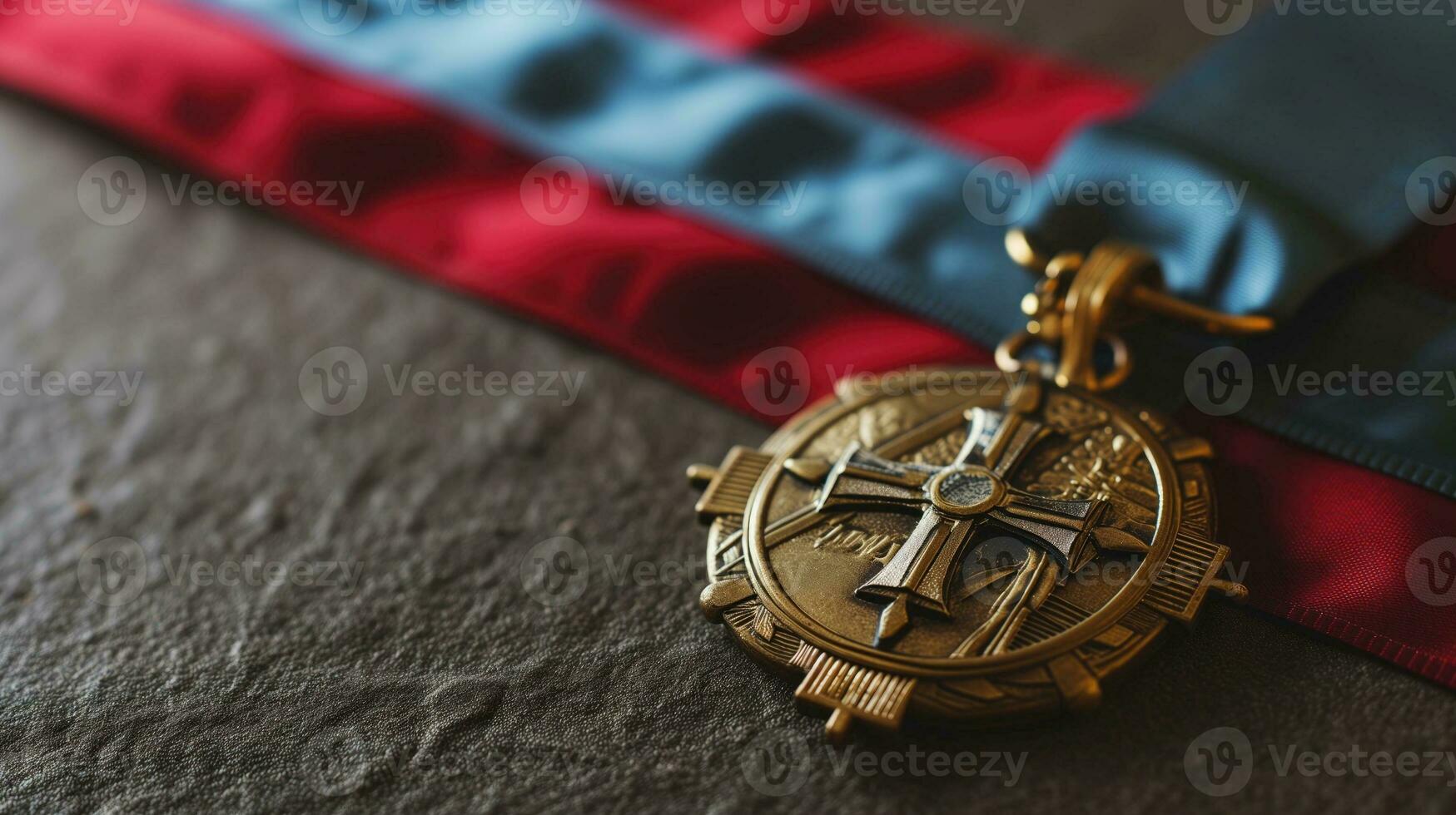 ai généré médaille de honneur avec rouge et bleu ruban photo