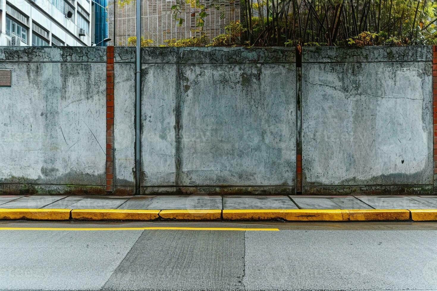 ai généré rue mur Contexte ,industriel arrière-plan, vide grunge Urbain rue avec entrepôt brique mur. génératif ai. photo