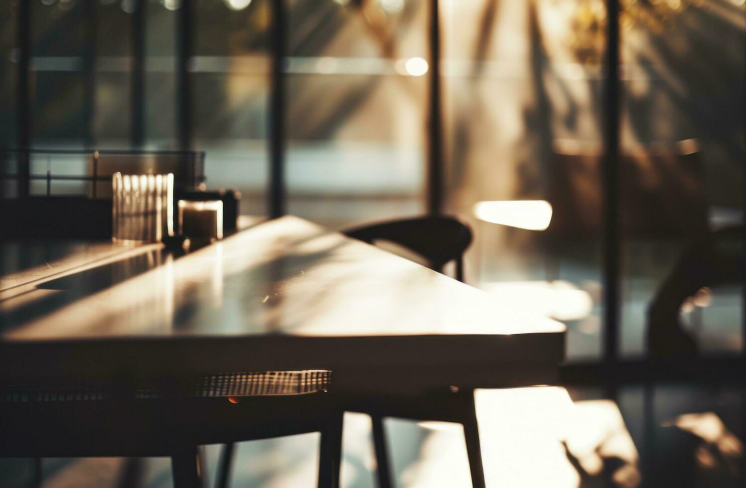 ai généré flou pièce avec une table et chaises photo