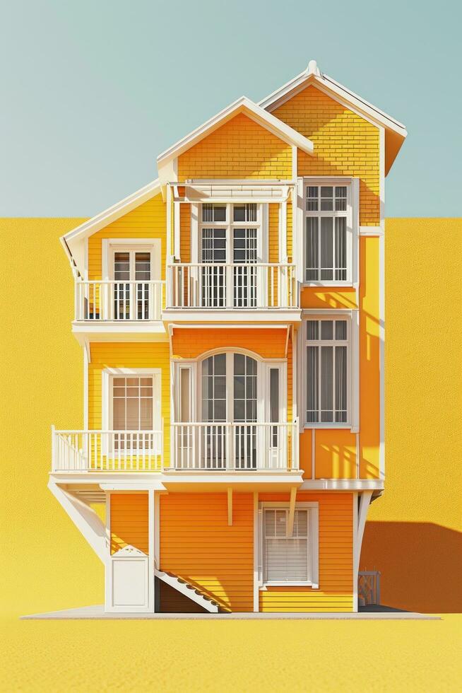 ai généré maison maquette, sur Jaune photo