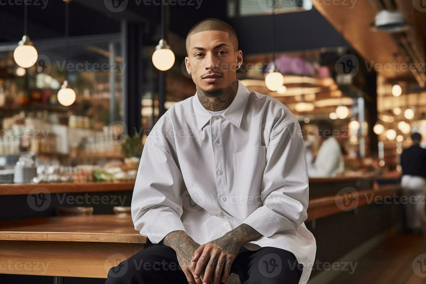 ai généré portrait de une Beau homme dans blanc chemise photo