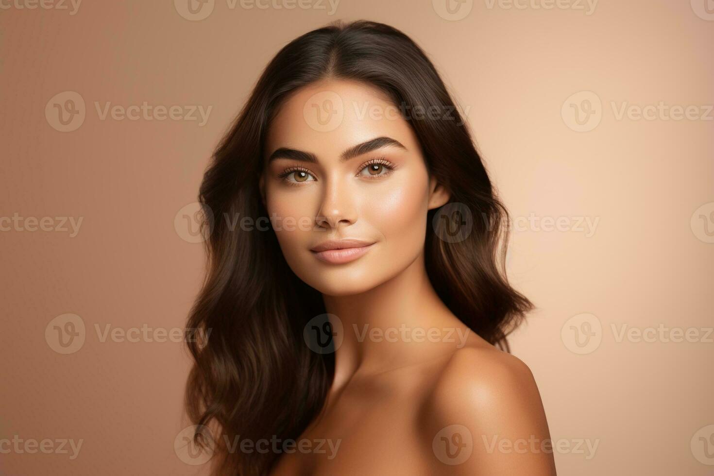 ai généré portrait de magnifique Jeune femme avec nettoyer Frais peau. spa, soins de santé. photo