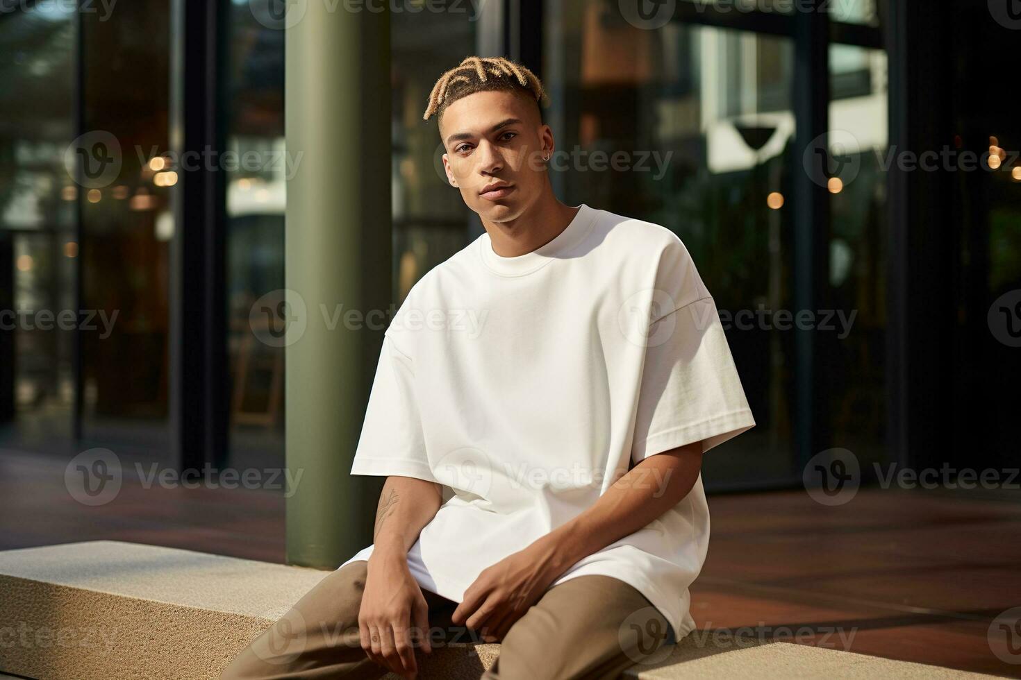 ai généré portrait de une Beau homme dans blanc chemise photo