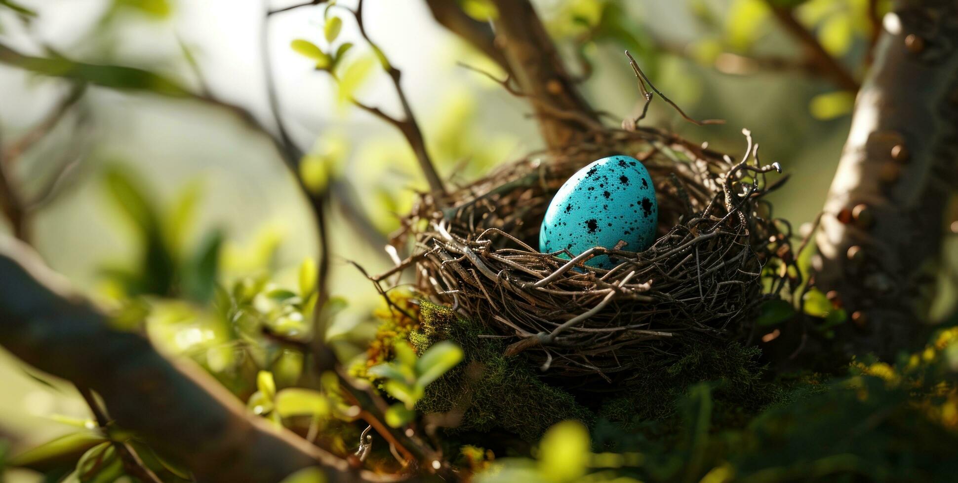 ai généré un Pâques œufs nid dans une jardin photo