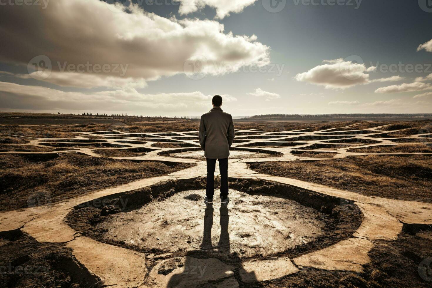 ai généré une homme permanent dans le milieu de une labyrinthe photo