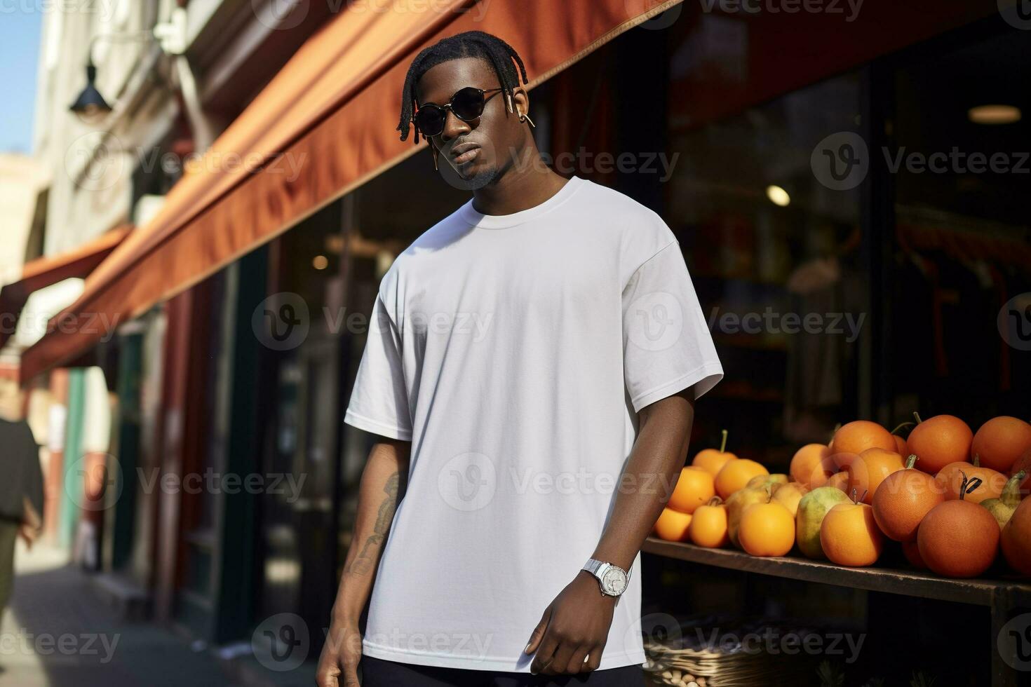 ai généré portrait de une Beau homme dans blanc chemise photo