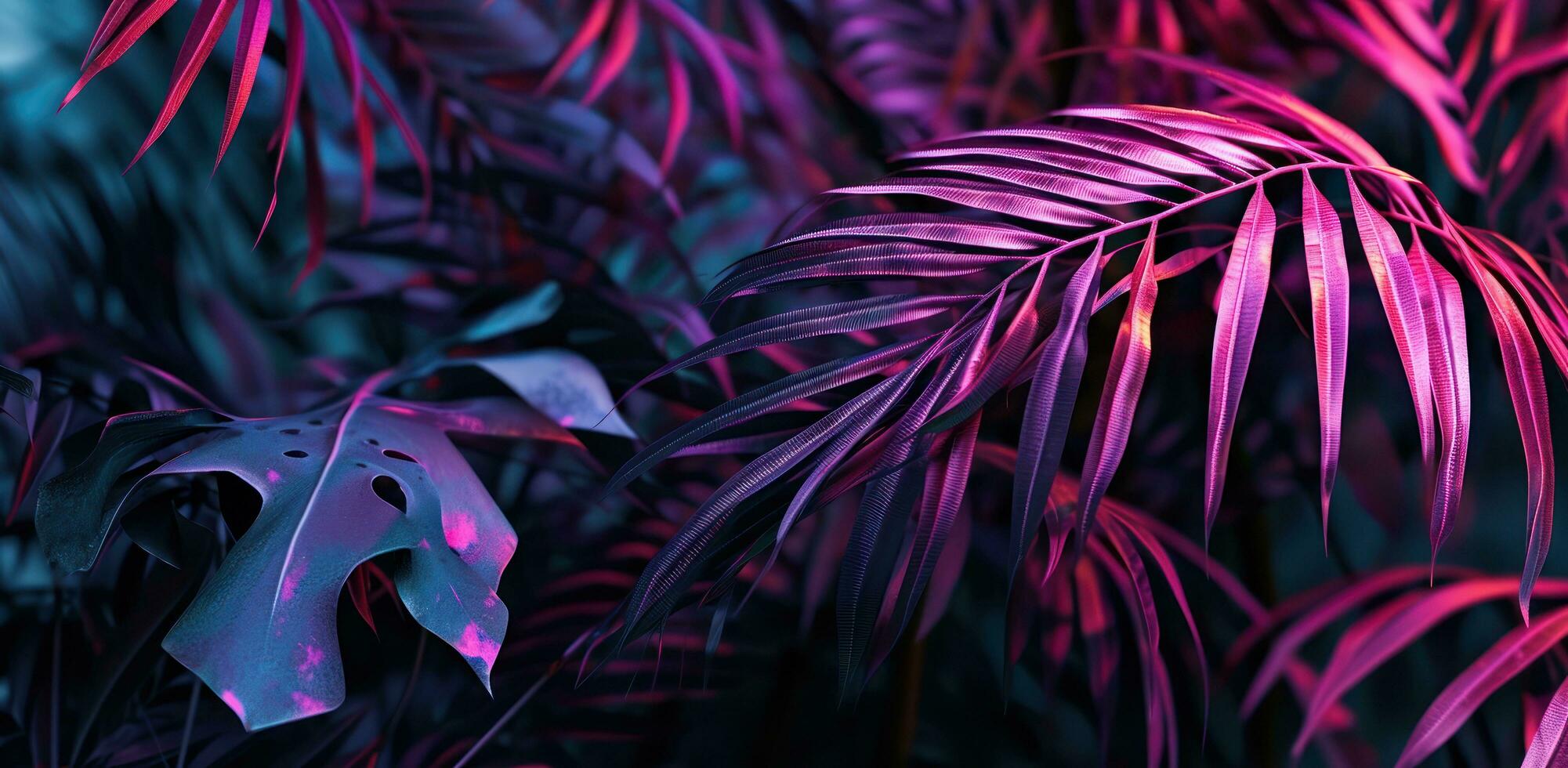 ai généré violet et rose Contexte avec tropical feuilles photo