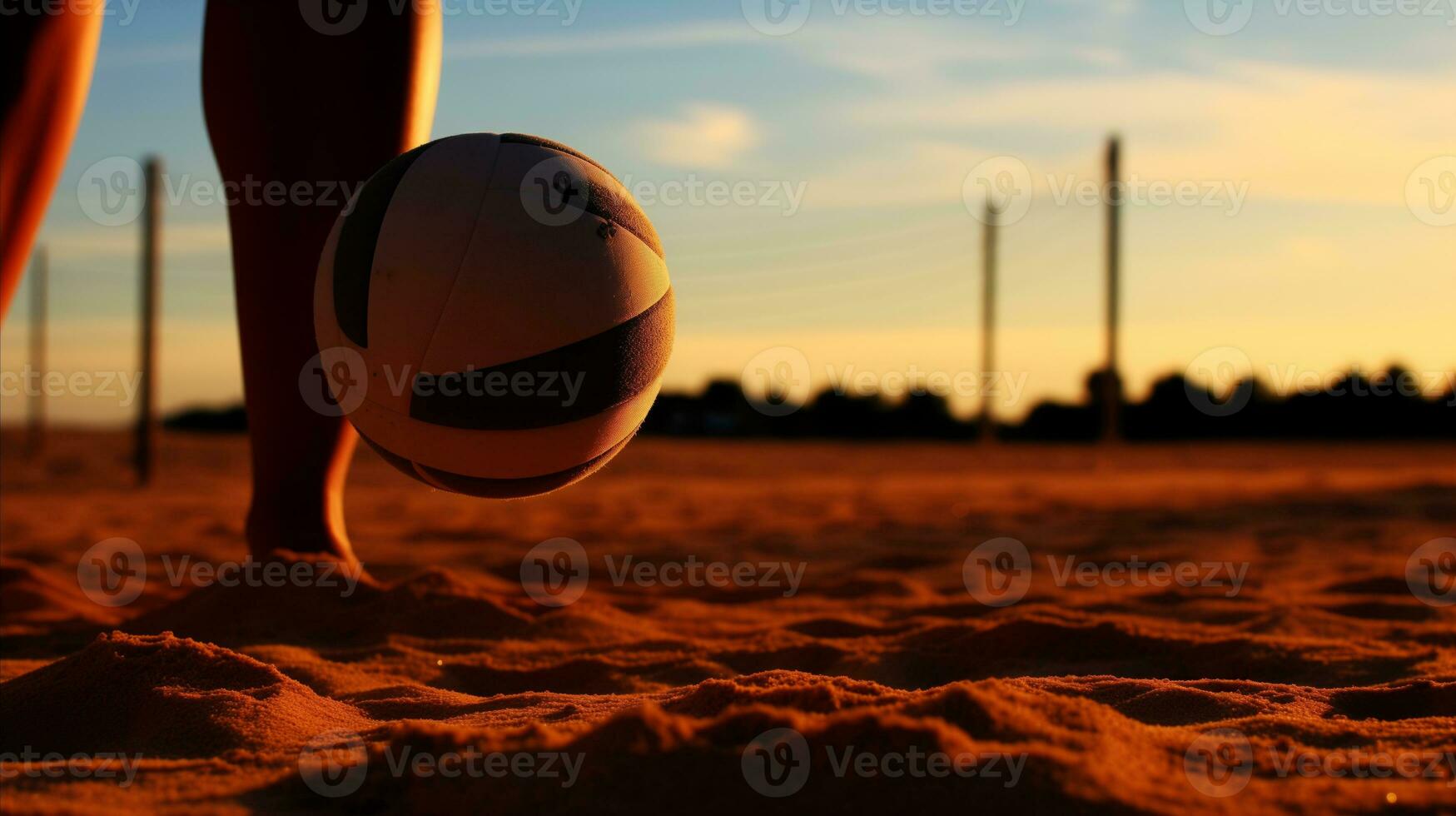 ai généré une la personne en jouant volley-ball sur une sablonneux plage. génératif ai photo