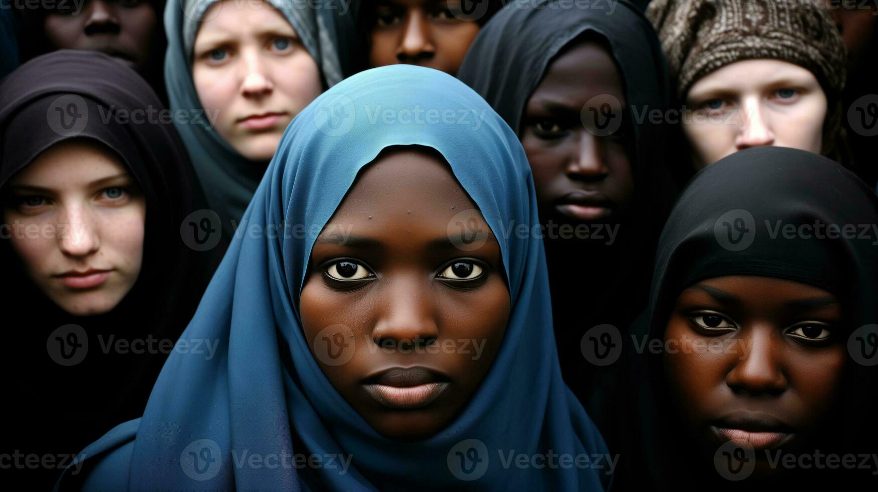 ai généré une diverse groupe de femmes portant foulards, représentant différent des cultures et traditions. génératif ai photo