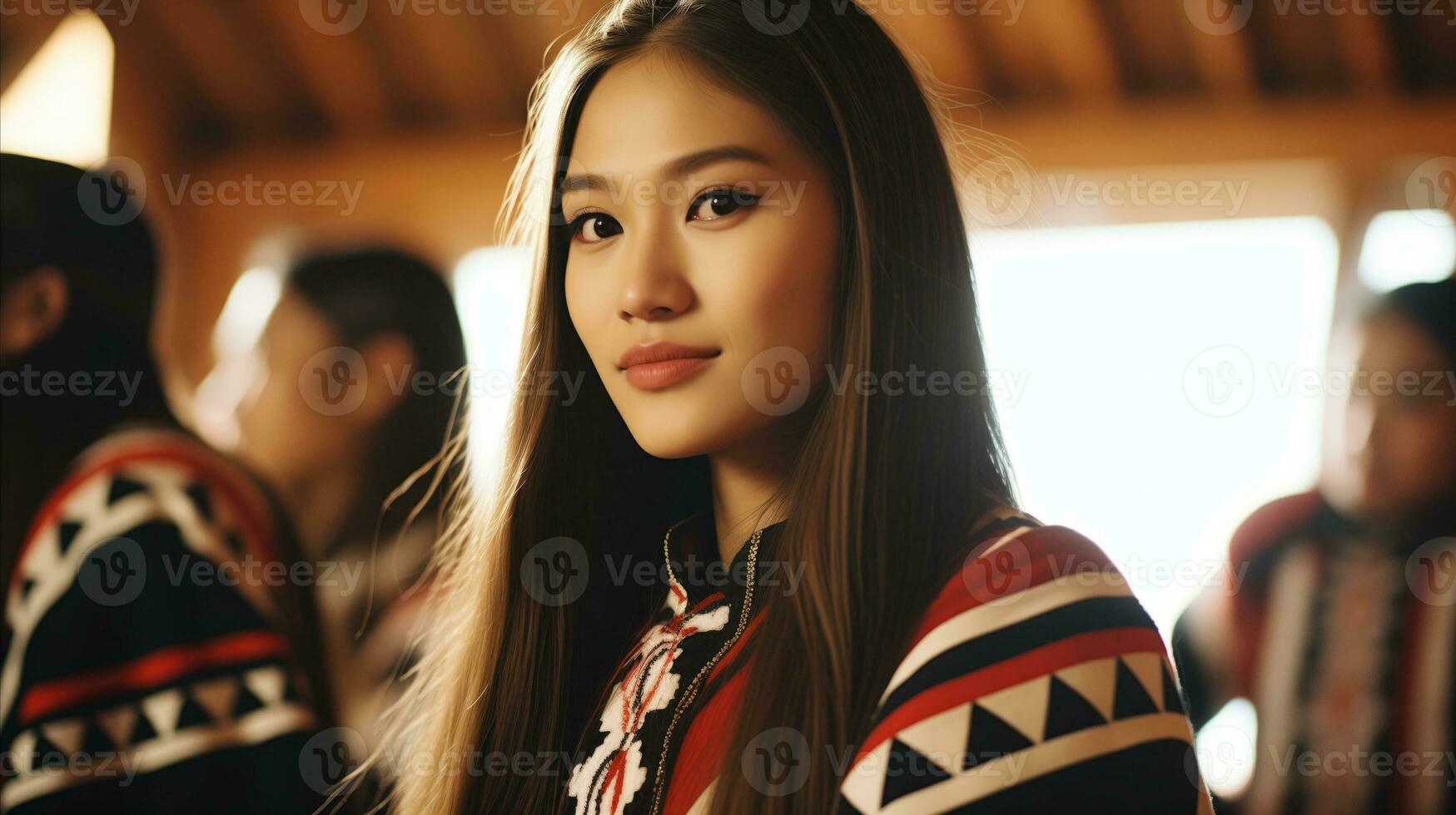 ai généré une Jeune femme avec longue cheveux portant traditionnel vêtements, représentant culturel patrimoine et élégance. génératif ai photo