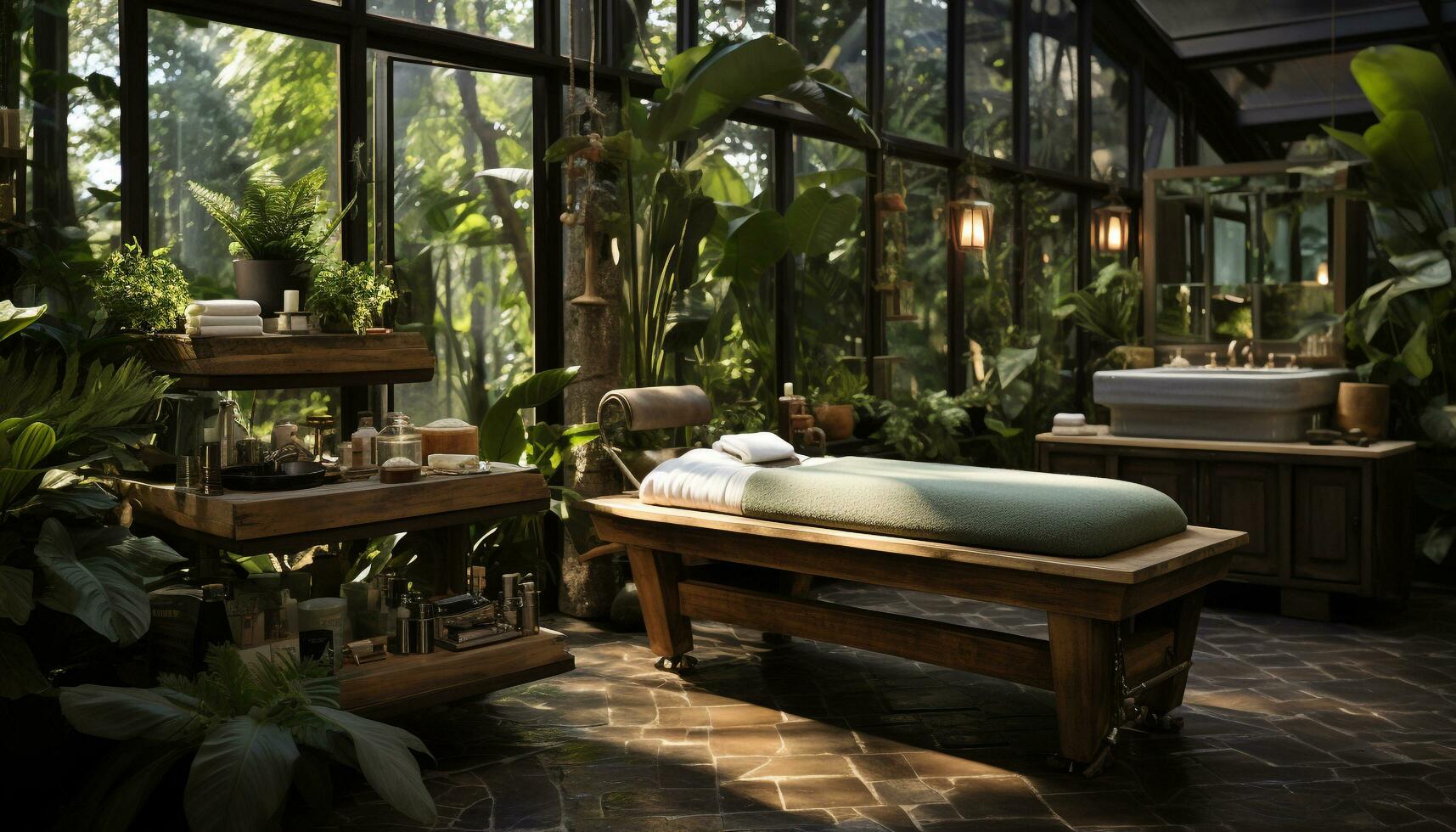 ai généré confortable moderne Accueil intérieur avec Frais vert les plantes et nettoyer les fenêtres généré par ai photo
