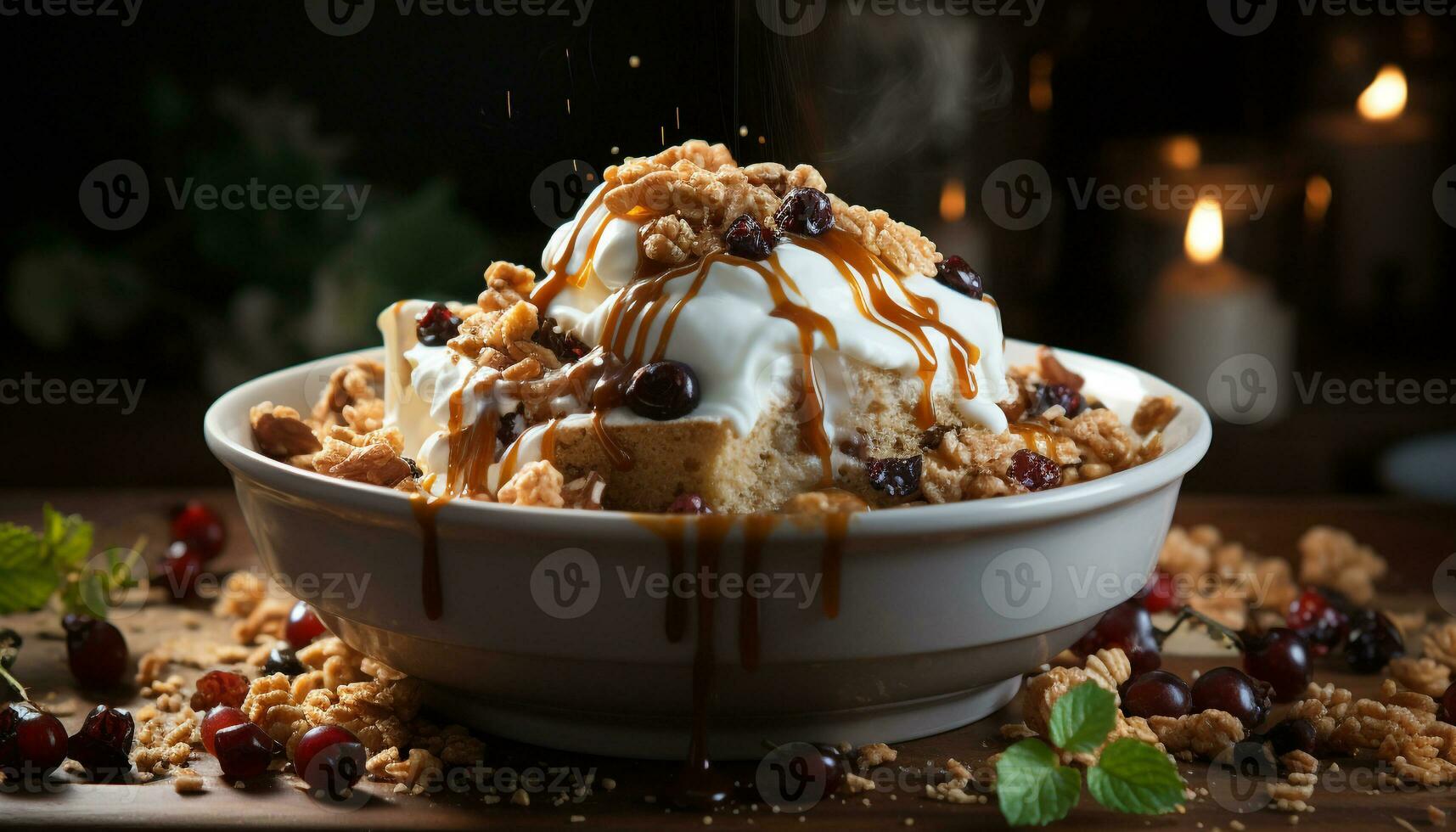 ai généré fait maison dessert doux, Frais fruit sur une en bois table généré par ai photo