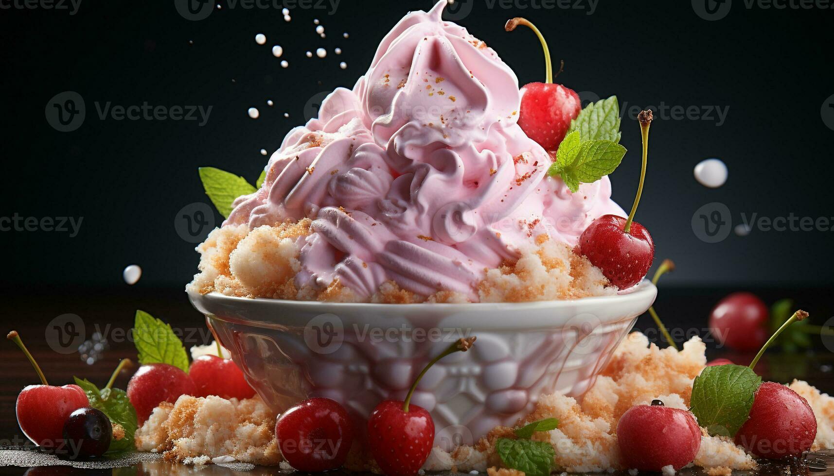 ai généré Frais fruit dessert avec framboise, fraise, et myrtille la glace crème généré par ai photo