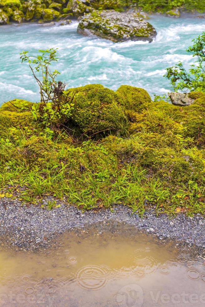 flaque d'eau sale et rivière turquoise utla à utladalen norvège. photo