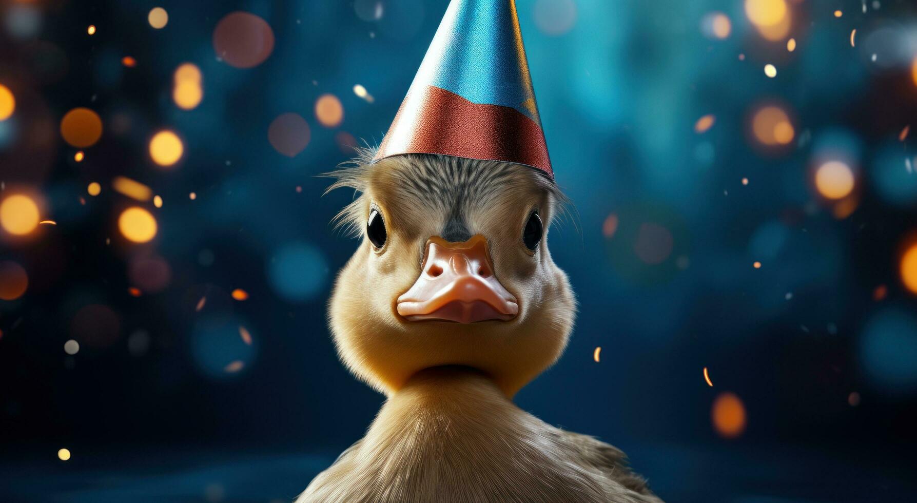 ai généré peu canard portant une fête chapeau photo