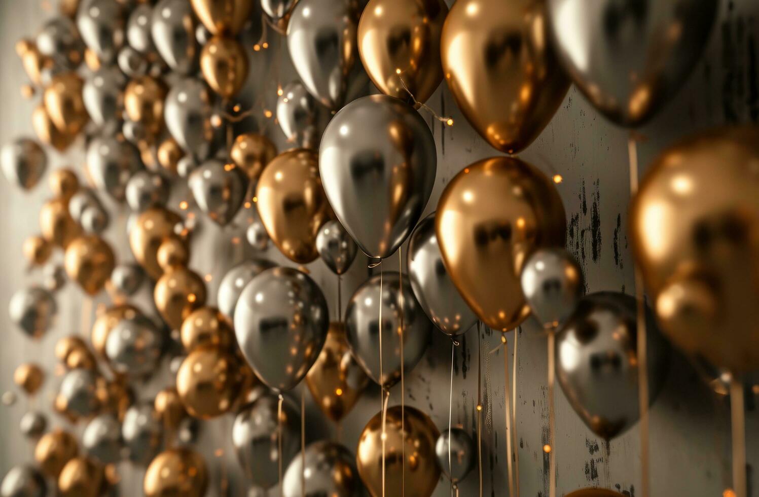 ai généré une mur de argent et d'or des ballons sur blanc Contexte photo