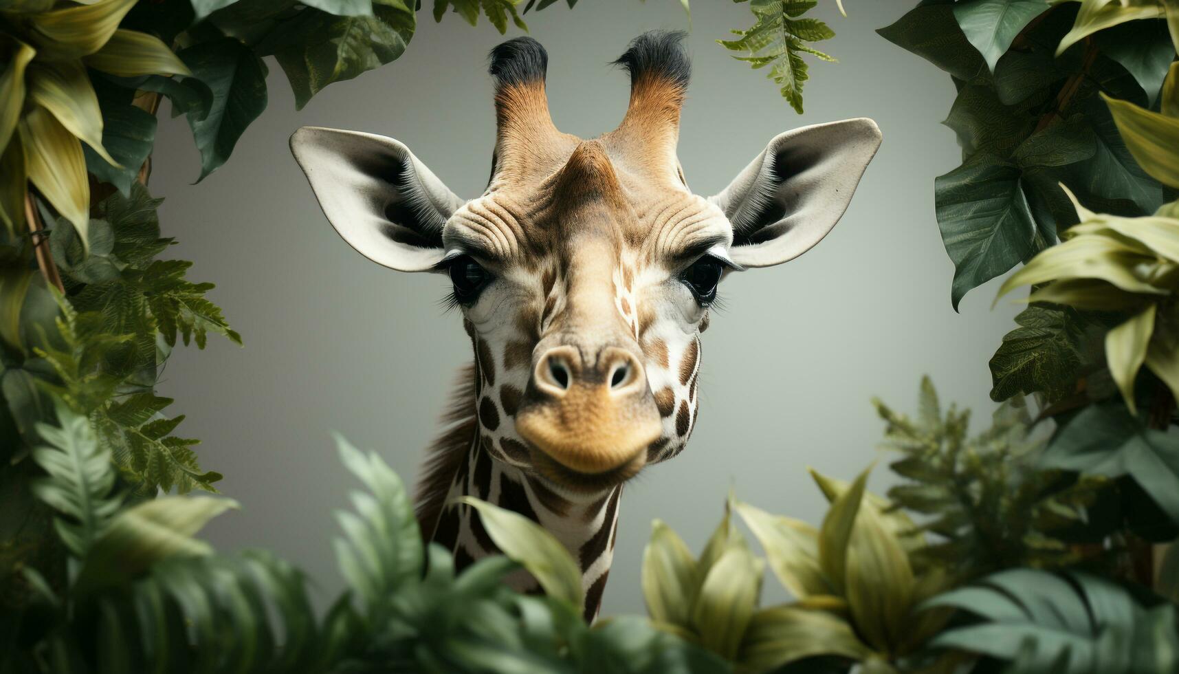 ai généré girafe dans le sauvage, à la recherche mignon, entouré par vert beauté généré par ai photo