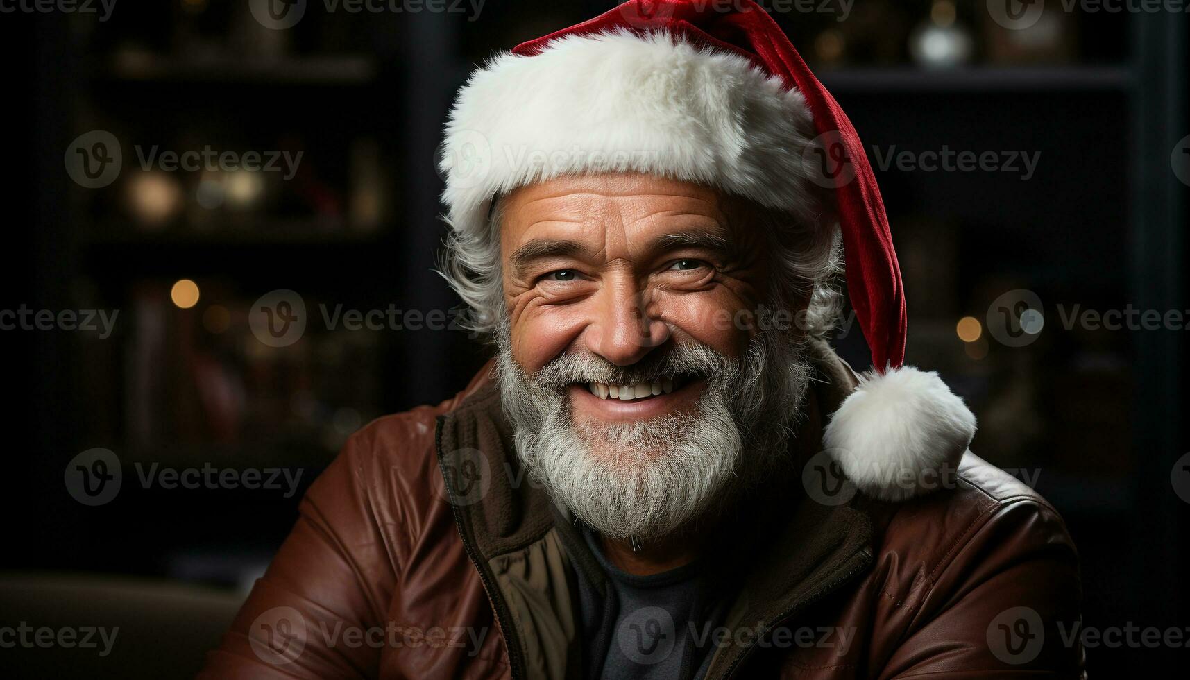 ai généré souriant Sénior homme dans hiver casquette fête avec confiance généré par ai photo