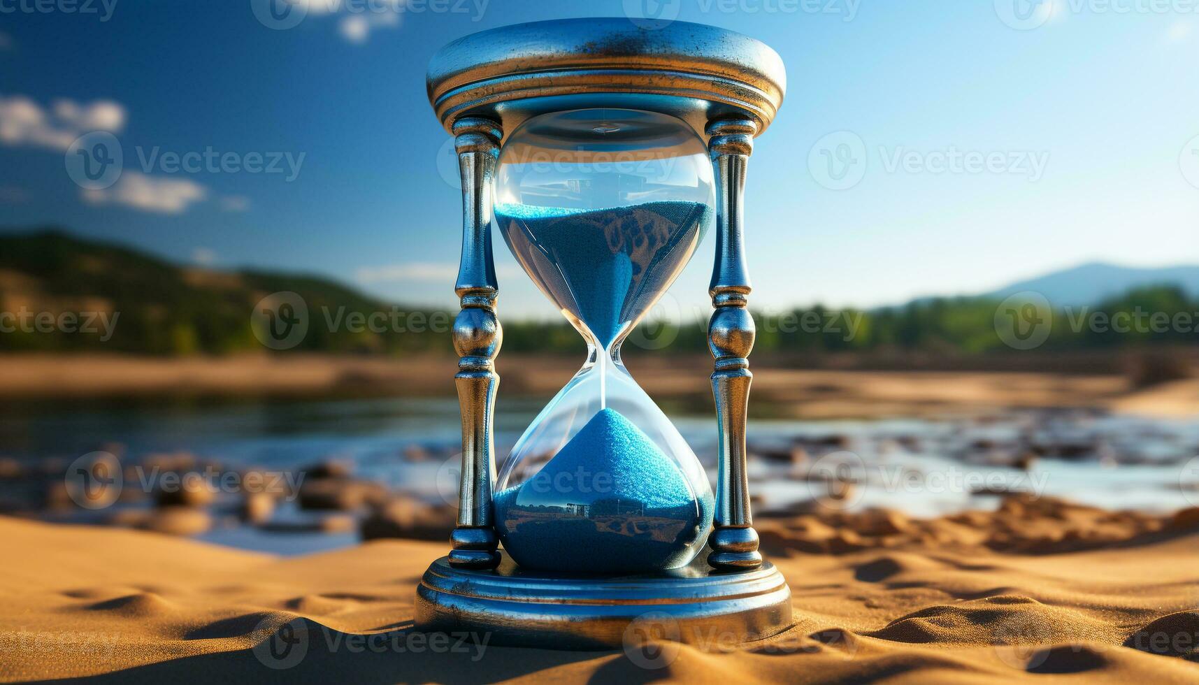 ai généré vieux chronomètre les mesures temps, écoulement comme une bleu littoral vague généré par ai photo