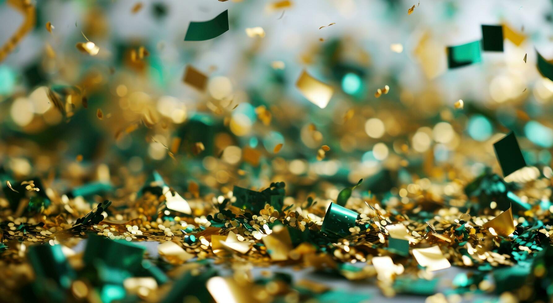 ai généré or et vert confettis confettis Cadre plat décoration photo