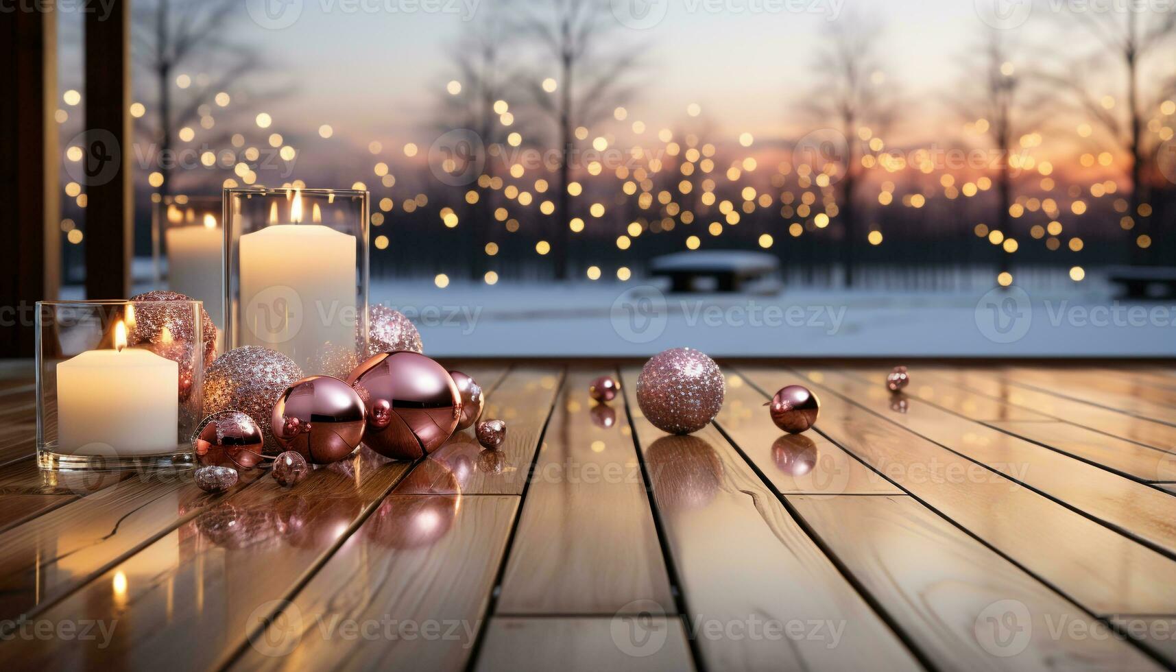 ai généré hiver fête bougie illumine bois tableau, Noël ornement embrasé généré par ai photo