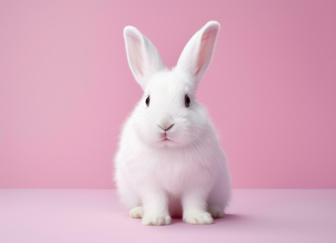 ai généré adorable bronzer et blanc lapin sur rose Contexte lapin photo