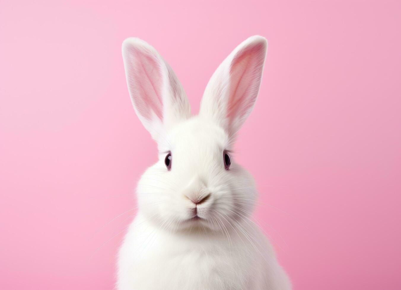 ai généré adorable bronzer et blanc lapin sur rose Contexte lapin photo