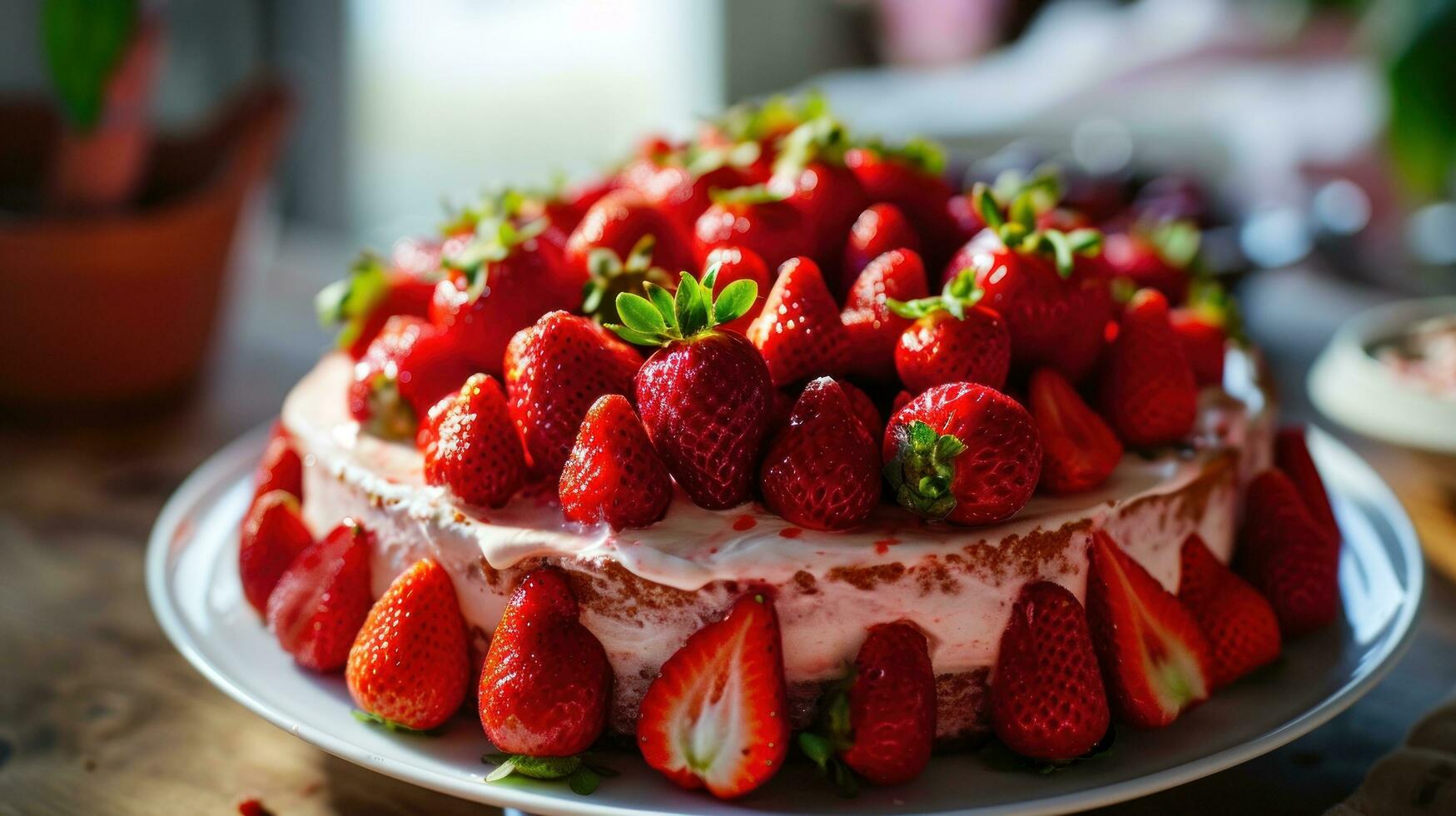 ai généré fraise gâteau fabriqué de Frais des fraises photo