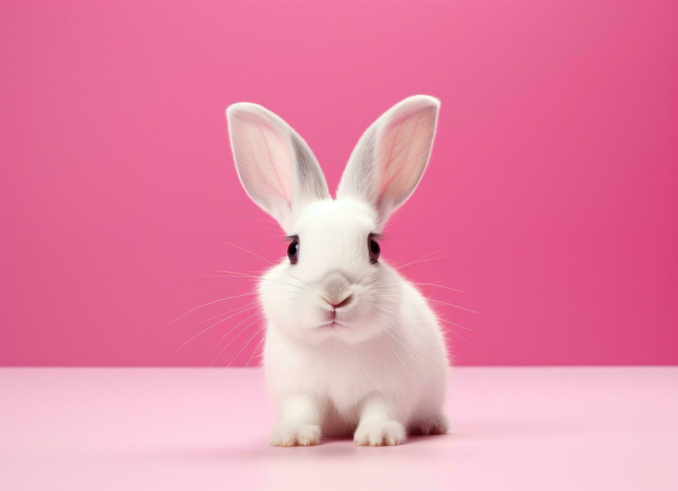 ai généré adorable bronzer et blanc lapin sur rose Contexte lapin photo