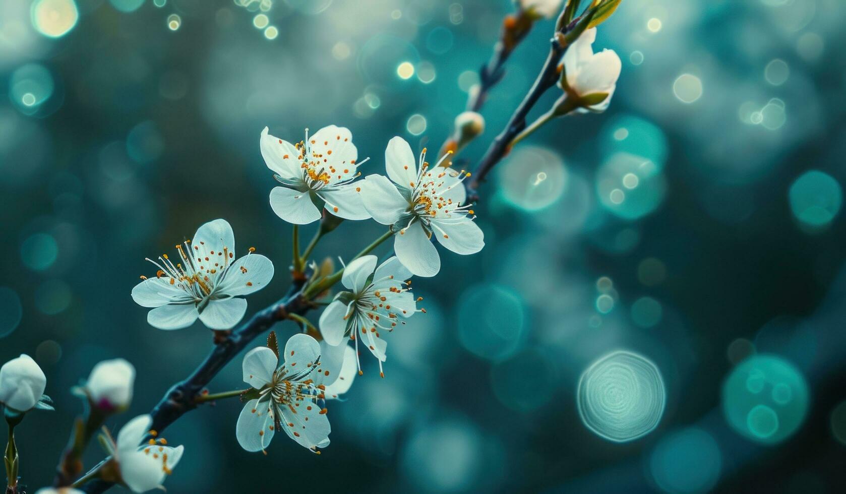 ai généré une floraison branche avec blanc fleurs photo