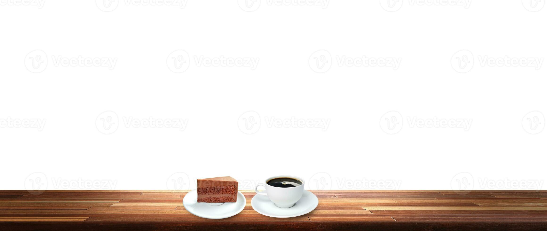 café tasse et Chocolat gâteau sur en bois table photo