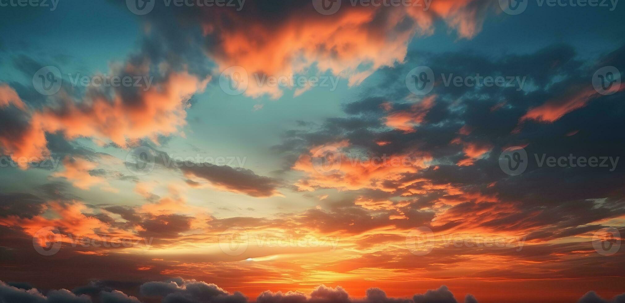 ai généré le magnifique le coucher du soleil vue avec le bleu ciel et des nuages dans été photo