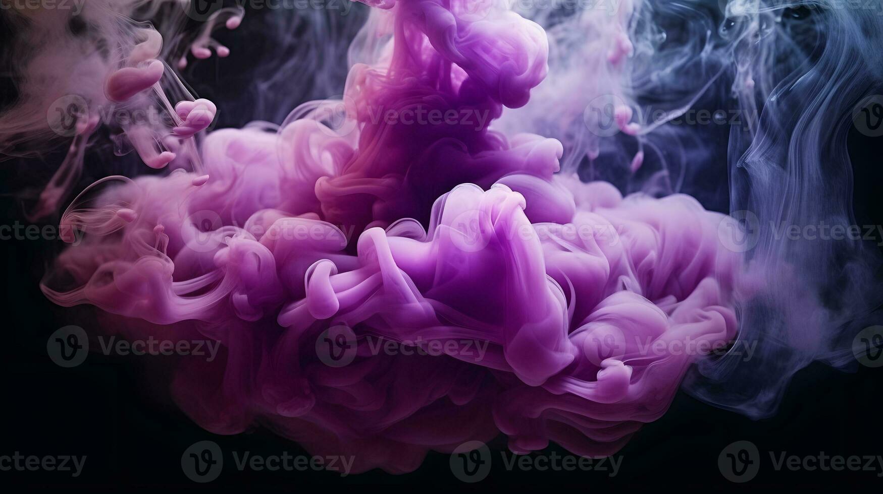 ai généré violet et bleu couleurs mélange, fumée effet dans l'eau. épais coloré fumée violet, rose, rouge, bleu sur une noir isolé Contexte photo