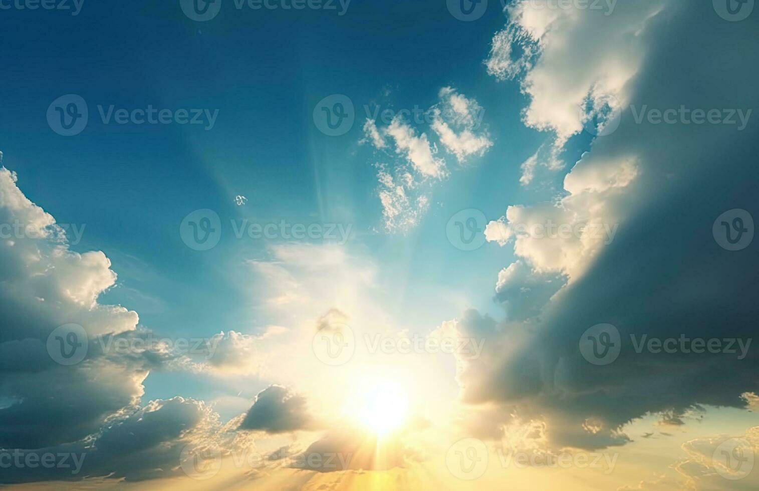 ai généré magnifique coloré cloudscape le coucher du soleil avec Soleil des rayons photo
