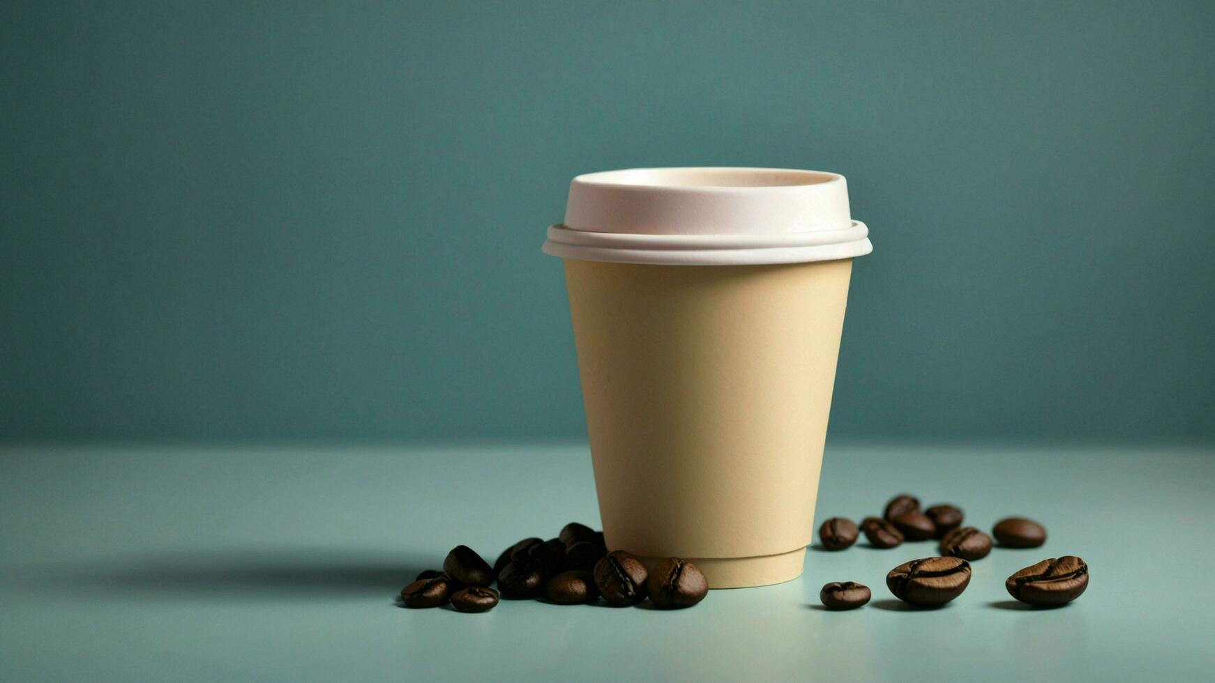 ai généré café esthétique, simplicité règne suprême. vitrine votre la photographie compétences par capturer le séduire de une café papier tasse contre une toile de fond de une solide Couleur photo