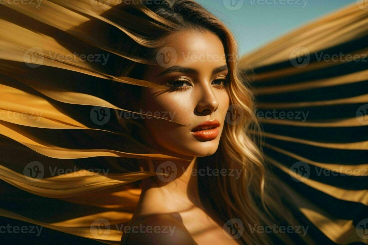 ai généré étourdissant magnifique Jeune femme avec haute contraste ombre et à la mode style photo