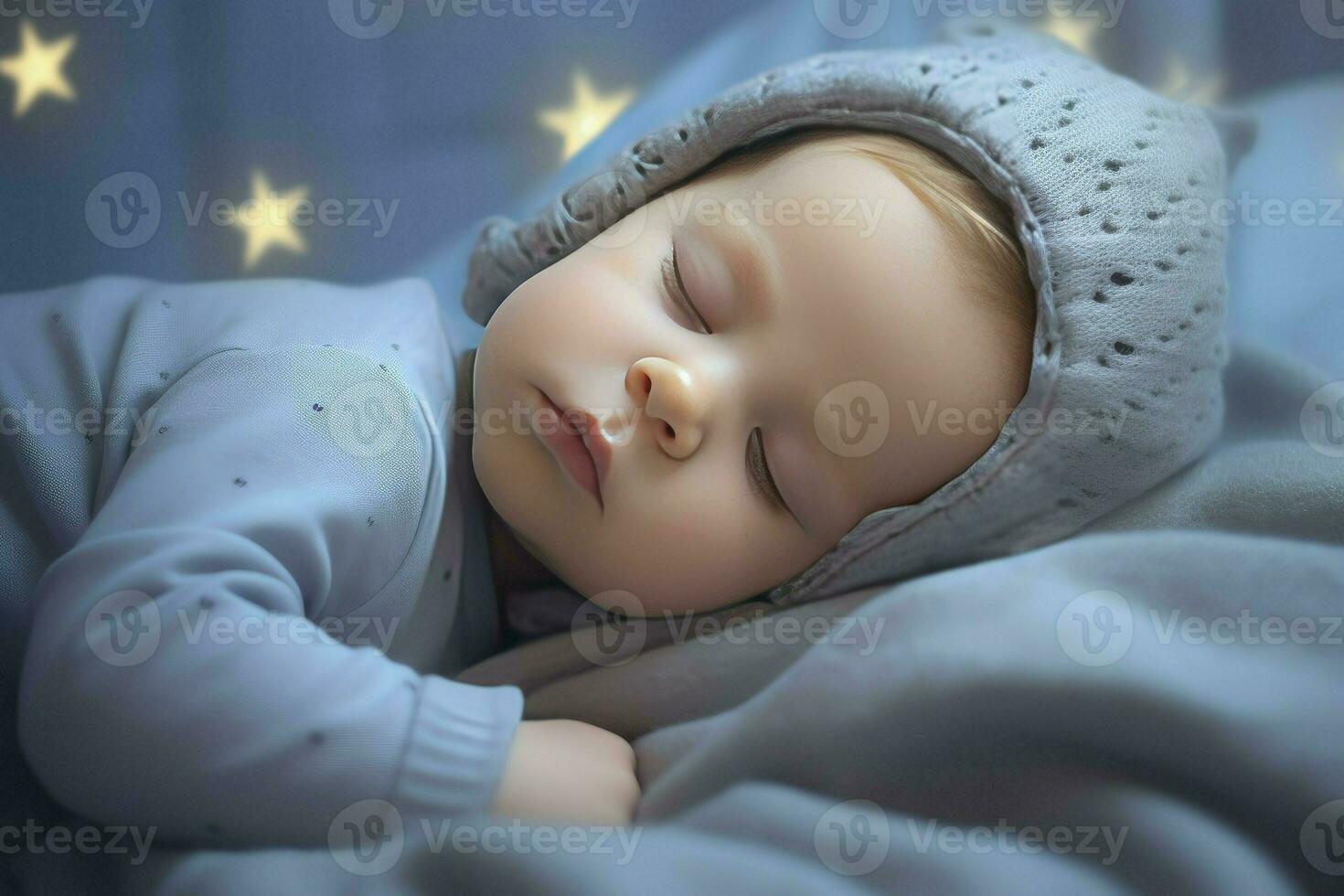 ai généré peu nouveau née bébé garçon en train de dormir dans lit de bébé photo