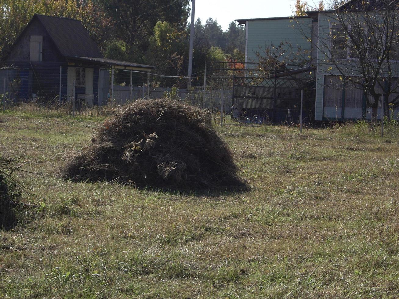 botte de foin dans le village et le jardin photo