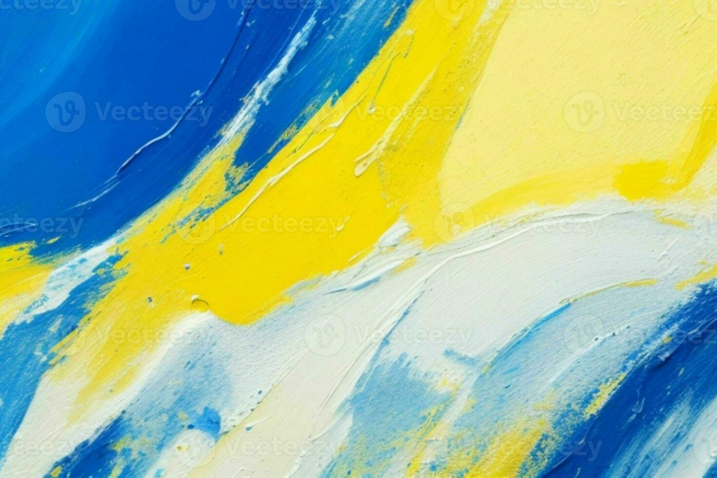ai généré fermer de empâtement La peinture abstrait rugueux de bleu, jaune, et blanc art La peinture texture Contexte. pro photo