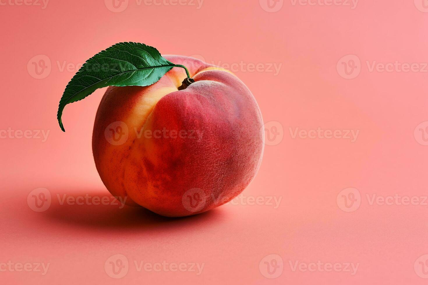 ai généré une pêche fruit avec sur une pêche Couleur plaine Contexte photo