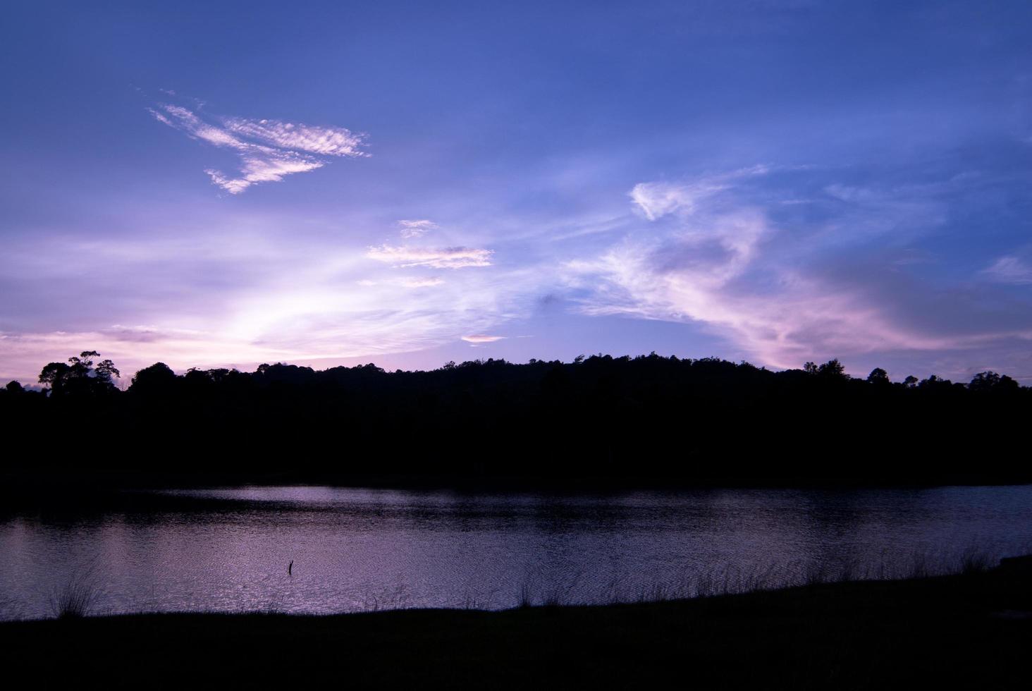 beau paysage de ciel avec coucher de soleil sur la rive du fleuve photo