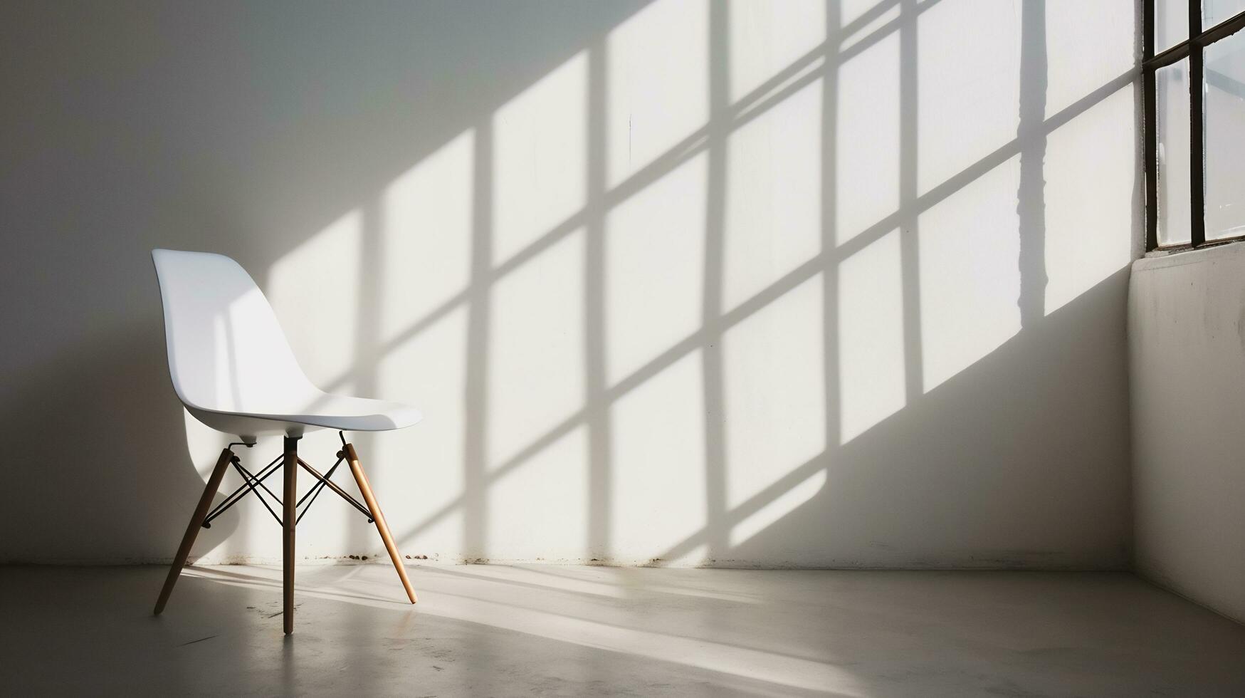 ai généré une blanc chaise séance dans un vide pièce suivant à une blanc mur photo