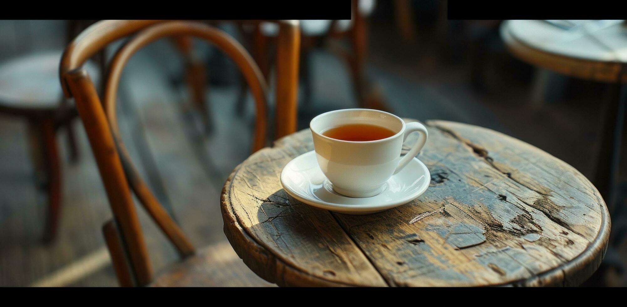 ai généré une tasse de thé est assis sur le table suivant à autre objets photo