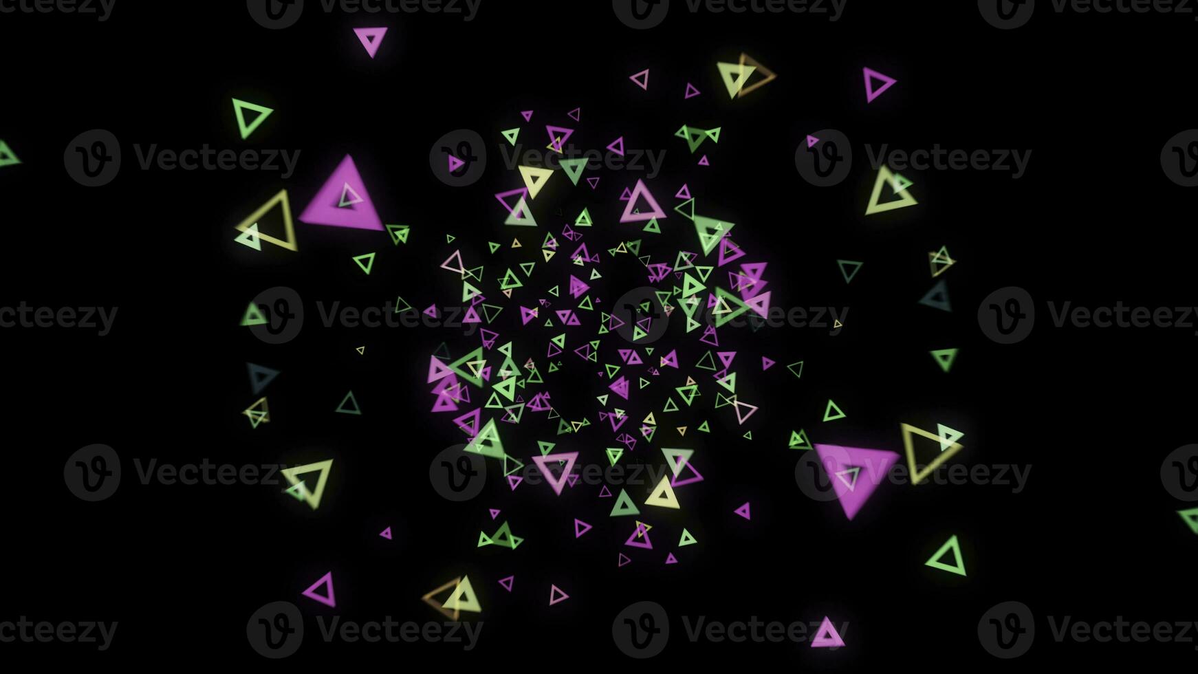 abstrait grappe de nombreux blanc néon Triangles flottant dans un abstrait environnement sur une noir. animation. ordinateur généré abstrait espace. photo