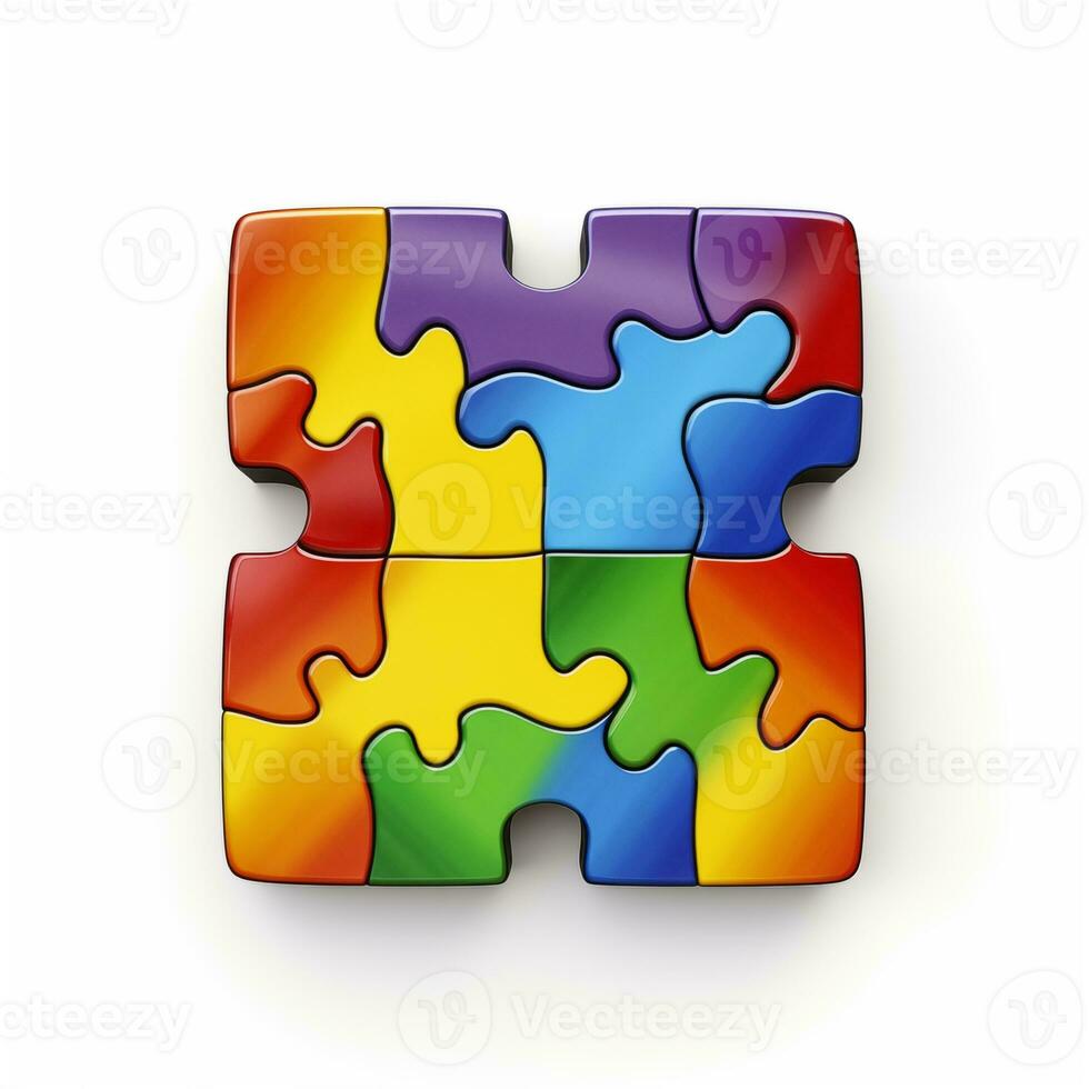 ai généré le symbole de autisme est une multicolore puzzle dans le forme de une cœur dans le mains de soins Parents photo