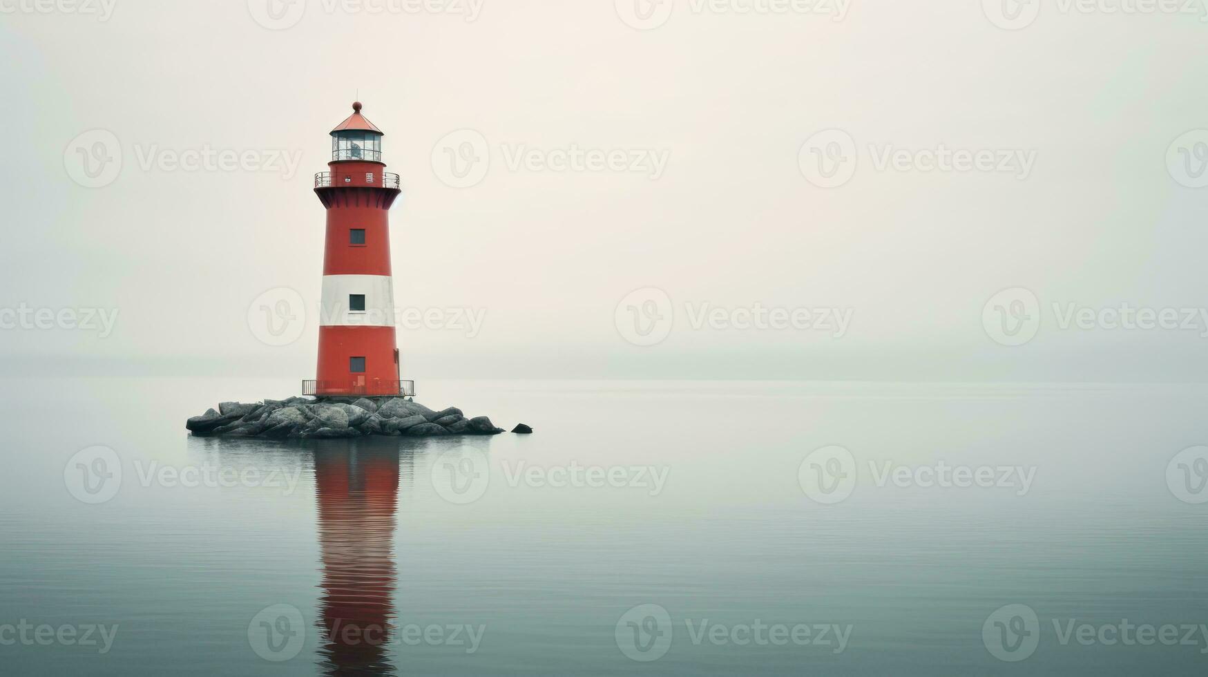 ai généré phare dans une calme brumeux mer. génératif ai photo