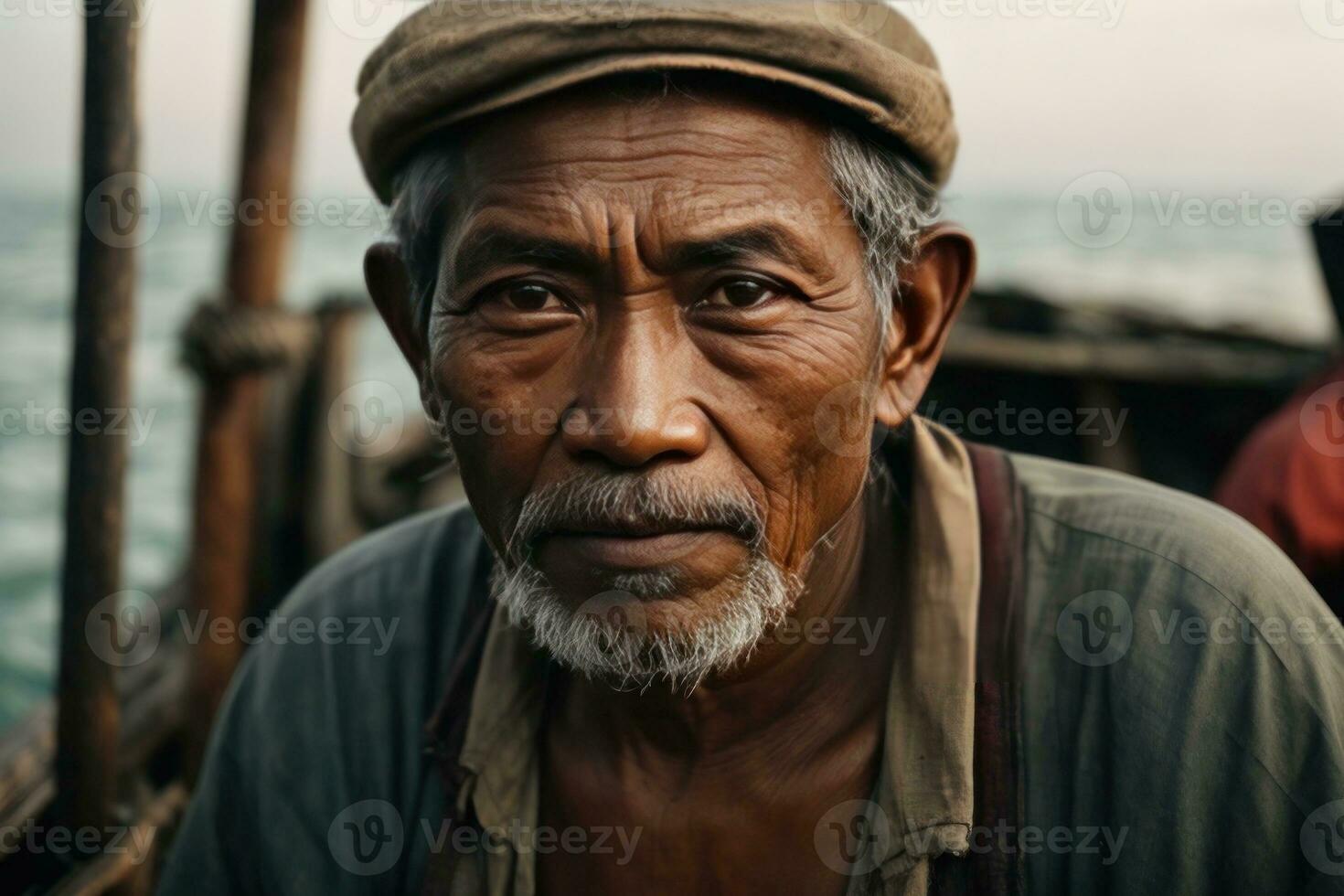 ai généré contes de le mer capturer le essence de un indonésien pêcheur photo
