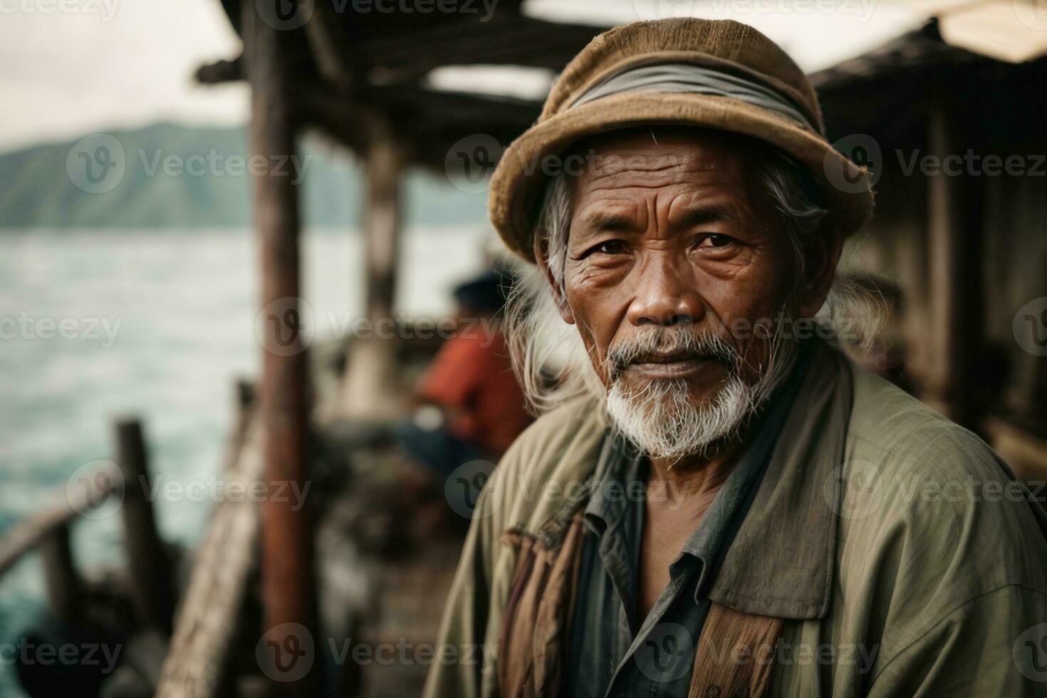 ai généré contes de le mer capturer le essence de un indonésien pêcheur photo